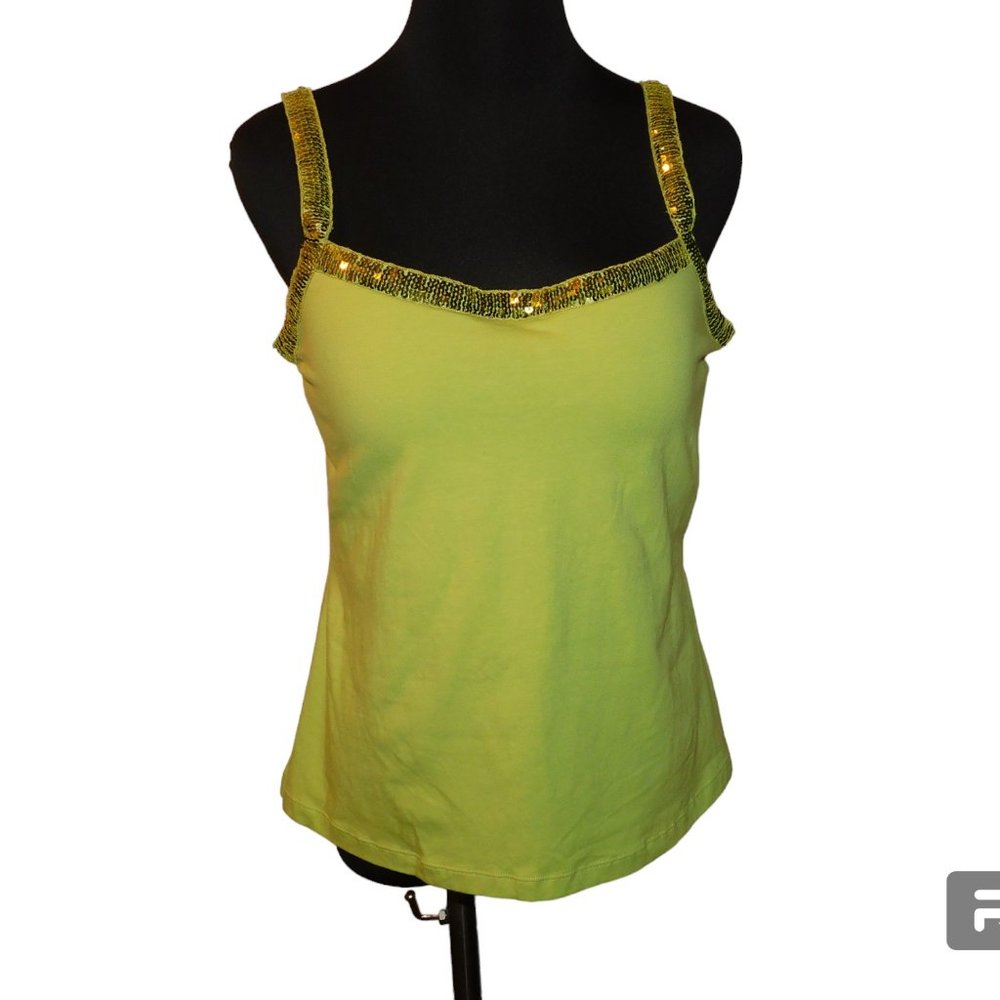 Soft Surroundings Lime Green Sequin Embellished Tank Top Size 38C